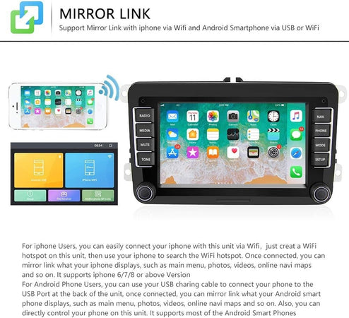 Autoradio Bluetooth 2 Din Airplay Android 8.1 Per Skoda V/W Passat B6 Polo Golf