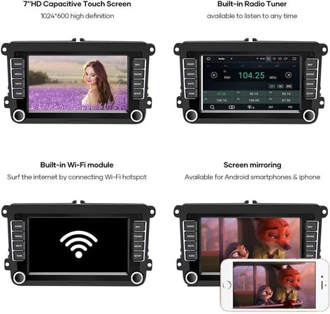 Autoradio Bluetooth 2 Din Airplay Android 8.1 Per Skoda V/W Passat B6 Polo Golf