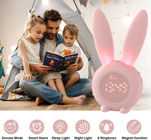 Sveglia Bambini Coniglio da Comodino con Luce Notturna Funzione Snooze Timer