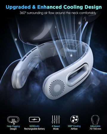 Ventilatore da Collo Portatile Ricaricabile Senza Lama con 4 Velocità