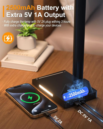 Lampada da scrivania 5 colori a temperatura ricaricabile a batteria dimmerabil