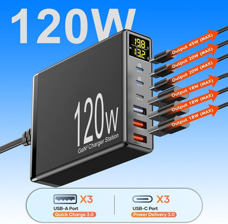 Stazione di ricarica caricabatterie multiporta da tavolo da 120 W