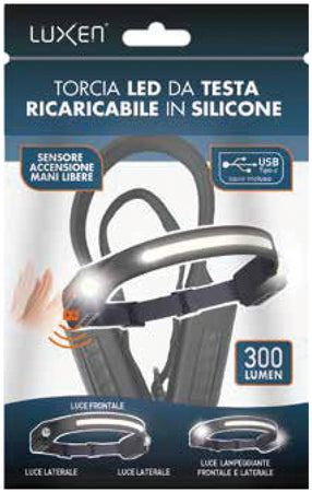 Luxen Torcia Da Testa Ricaricabile In Silicone, Con Sensore, 6 W, 300 Lumen, 7 Modalitãe Di Luce