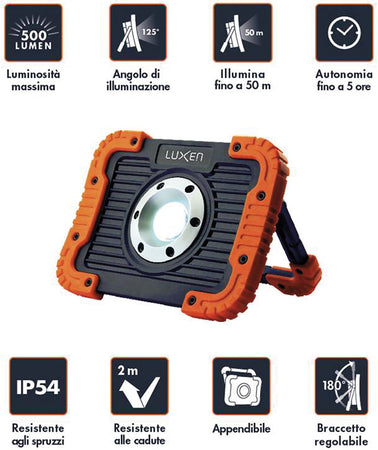 Luxen Proiettore Portatile 10 W, 500 Lumen, Luce Naturale
