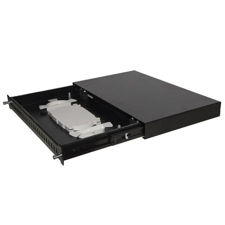 CASSETTO FIBRA OTTICA 24 PORTE PER ADATTATORI LC DUPLEX E SC SIMPLEX 1 UNITA' PER INSTALLAZIONE 19'' NERO CON BINARI TELESCOPICI (LKFO24N)