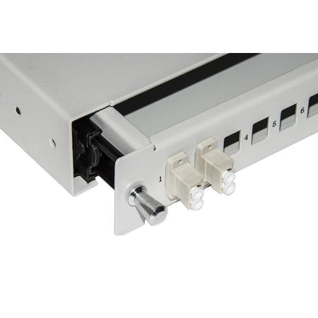 Cassetto fibra ottica 24 porte per adattatori lc duplex e sc simplex - 1 unita' per installazione - 19" grigio con binari telescopici