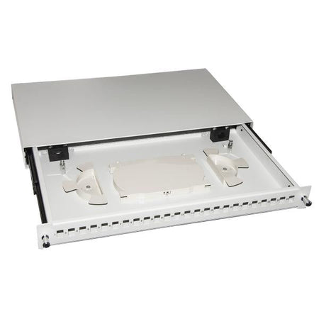 Cassetto fibra ottica 24 porte per adattatori lc duplex e sc simplex - 1 unita' per installazione - 19" grigio con binari telescopici