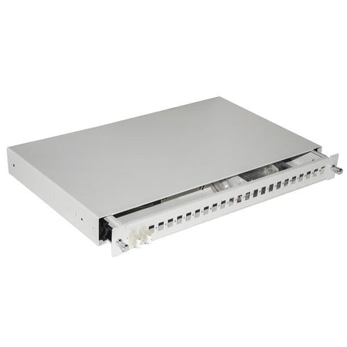 Cassetto fibra ottica 24 porte per adattatori lc duplex e sc simplex - 1 unita' per installazione - 19 grigio con binari telescopici