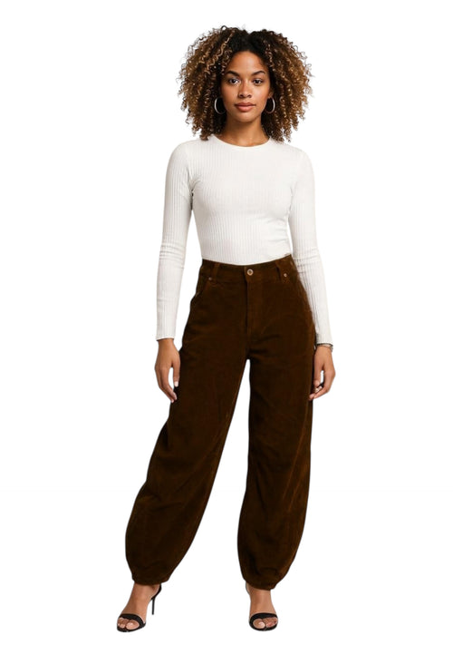 PLEASE Pantaloni buggy a costine con peluches Donna Please da donna