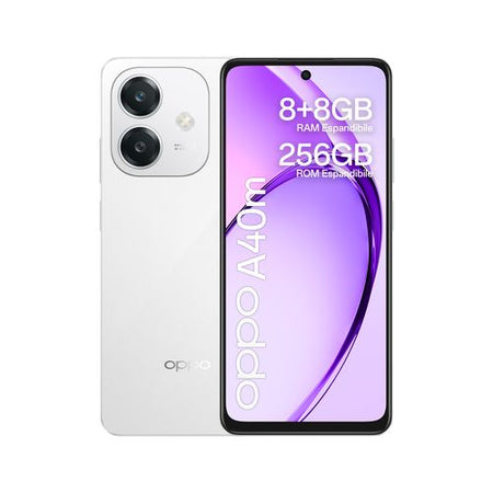 Oppo a40m smartphone, fotocamera ai 50mp, selfie 5mp, display 6.67” 90hz lcd hd+, 5100mah, ram 16 gb (8+8) + rom 256gb, ip54, [versione italia], starlight white - OPA40MW-256