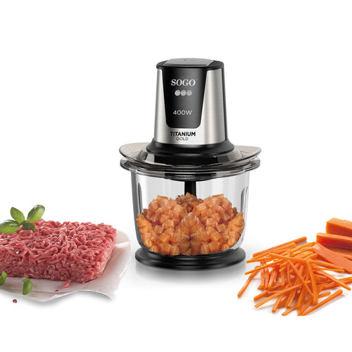 SOGO Tritatutto con ciotola in vetro 400W / 1.5L / lame in titanio / trita ghiaccio - trita carne
