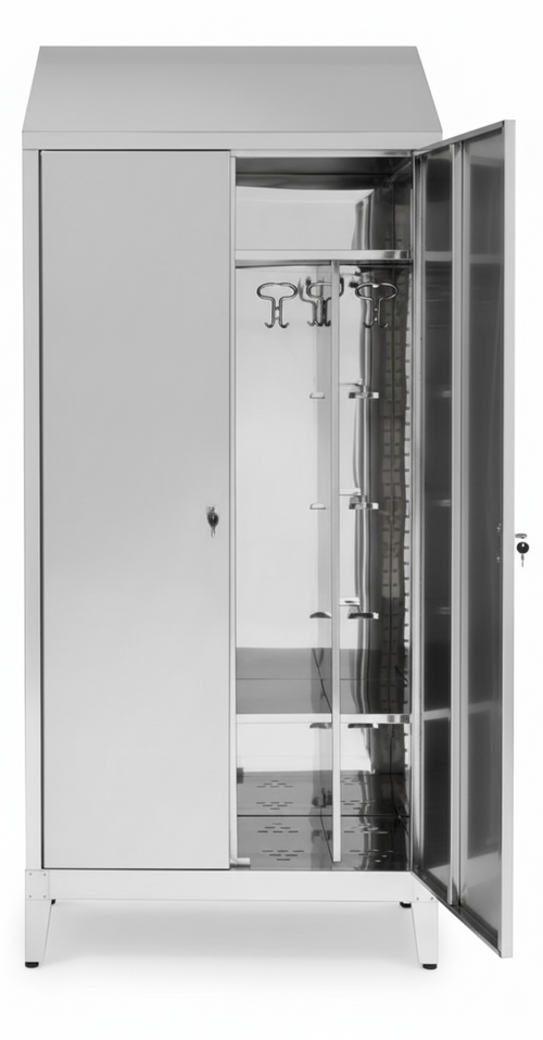 Armadio spogliatoio acciaio inox AISI 304 a 2 posti a 2 ante con tramezza sporco/pulito cm. 95x40x215h