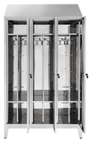 Armadio spogliatoio in acciaio inox AISI 430 a 3 posti con tramezza interna sporco/pulito cm. 120x40x215h