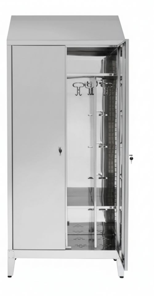 Armadio spogliatoio in acciaio inox AISI 430 a 2 posti a 2 ante battenti con tramezza sporco/pulito cm. 95x40x215h