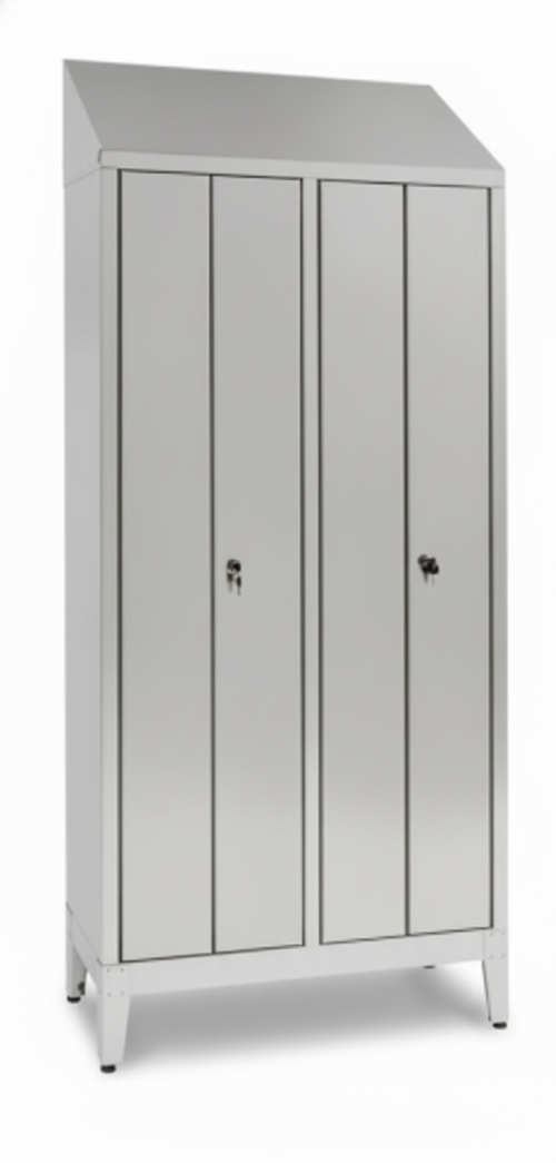 Armadio spogliatoio in acciaio inox AISI 430 a 2 posti a 4 ante cm. 95x40x215h
