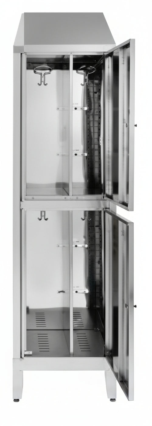 Armadio multispogliatoio in acciaio inox AISI 430 a 2 posti a 2 ante con tramezza sporco/pulito cm. 50x40x215h