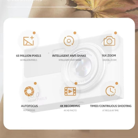 Fotocamera Digitale 4K WiFi Videocamera Compatta 6800W Pixel 16x Zoom