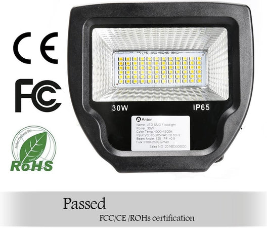 Anten 10W 2500LM SMD 2835 LED IP65 Faretto di sicurezza per esterni bianco natur