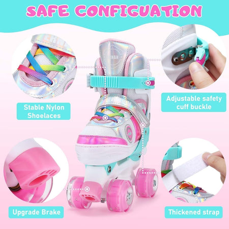Pattini a Rotelle Bambina,Ragazze Regolabili Pattini a 4 Ruote Con 8 Illuminante