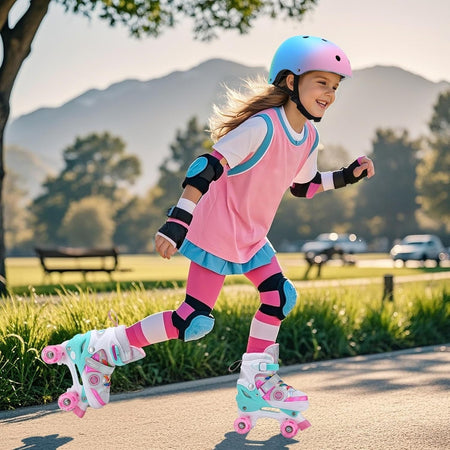 Pattini a Rotelle Bambina,Ragazze Regolabili Pattini a 4 Ruote Con 8 Illuminante