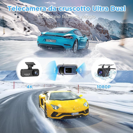 Dash Cam auto 4K+1080P, WiFi DashCam Free 64GB SD, Dash Cam G-Sensor, 170°Wide A