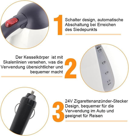 Bollitore per Camion 24V, Bollitore Elettrico per Auto da 1000ml Acciaio Inossid