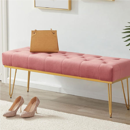 Panchina in Tessuto Chester 114x37 H45 cm Ingresso Camera da Letto Soggiorno Rosa