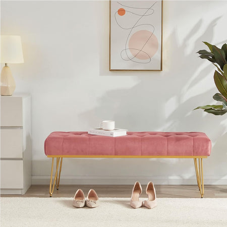 Panchina in Tessuto Chester 114x37 H45 cm Ingresso Camera da Letto Soggiorno Rosa
