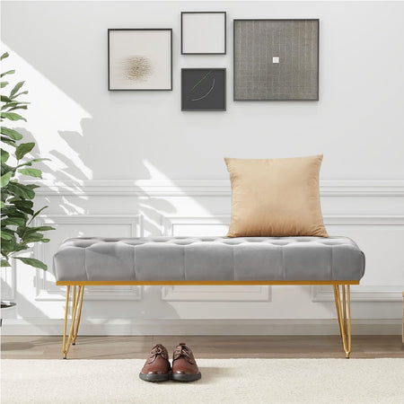 Panchina in Tessuto Chester 114x37 H45 cm Ingresso Camera da Letto Soggiorno Grigio