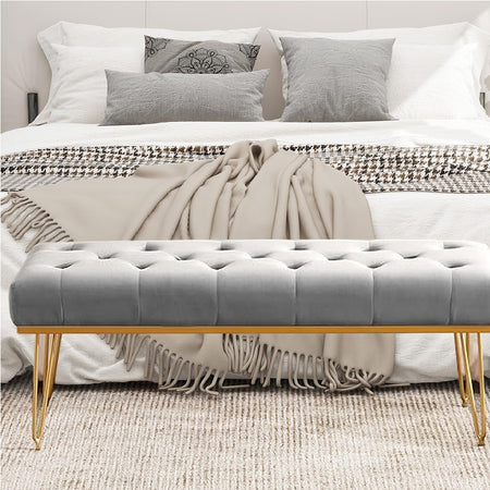 Panchina in Tessuto Chester 114x37 H45 cm Ingresso Camera da Letto Soggiorno Grigio