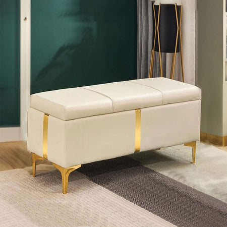 Cassapanca Pouf Contenitore Pelle Ecologica rifiniture Oro 80x40 H 45 cm Beige