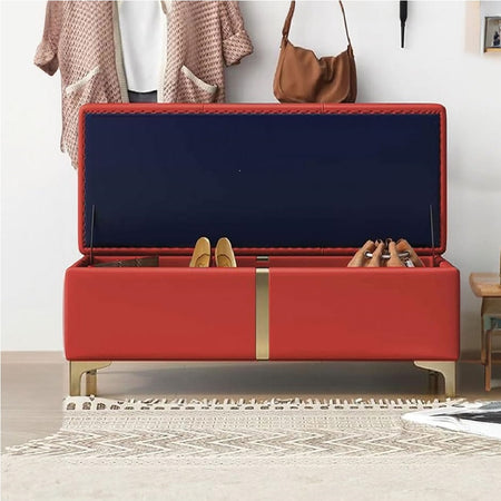 Cassapanca Pouf Contenitore Pelle Ecologica rifiniture Oro 80x40 H 45 cm Rosso