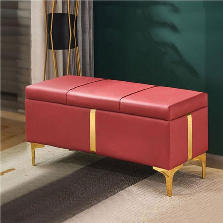 Cassapanca Pouf Contenitore Pelle Ecologica rifiniture Oro 80x40 H 45 cm Rosso