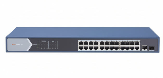 Hikvision switch 24 port gigabit unmanaged poe switch 24 gigabit poe ports, 1 gigabit rj45 uplink po - 301801380