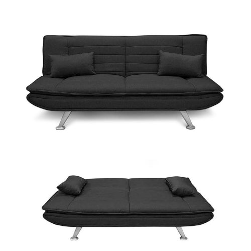 Divano 3posti Letto Reclinabile Clic Clac Tessuto Imbottito 2 Cuscini 183cm Nero