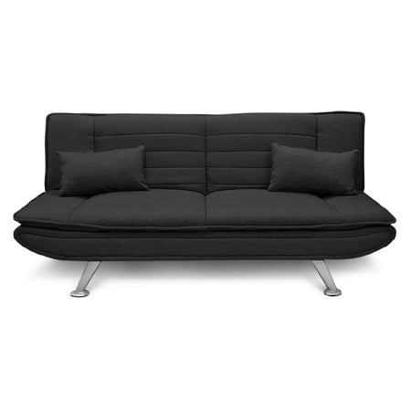 Divano 3posti Letto Reclinabile Clic Clac Tessuto Imbottito 2 Cuscini 183cm Nero