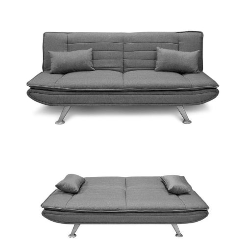 Divano 3posti Letto Reclinabile Clic Clac Tessuto Imbottito 2 Cuscini 183cm Grigio