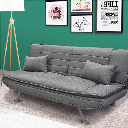 Divano 3posti Letto Reclinabile Clic Clac Tessuto Imbottito 2 Cuscini 183cm Grigio
