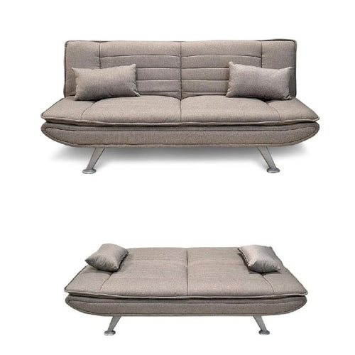 Divano 3posti Letto Reclinabile Clic Clac Tessuto Imbottito 2 Cuscini 183cm Tortora