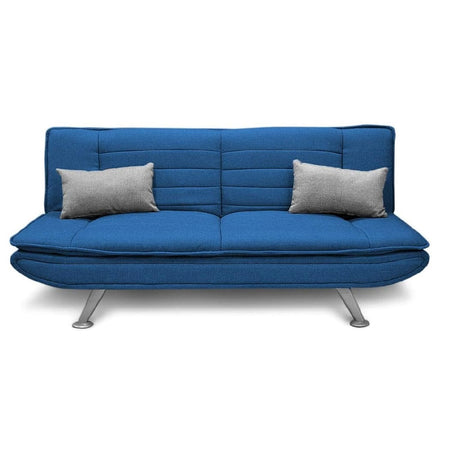 Divano 3posti Letto Reclinabile Clic Clac Tessuto Imbottito 2 Cuscini 183cm Blu