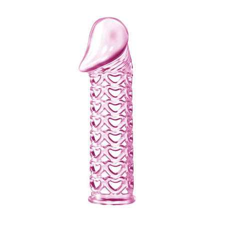 Guaina prolunga rosa super elastica rosa trasparente per il pene con stimolatori