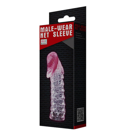 Guaina prolunga rosa super elastica rosa trasparente per il pene con stimolatori