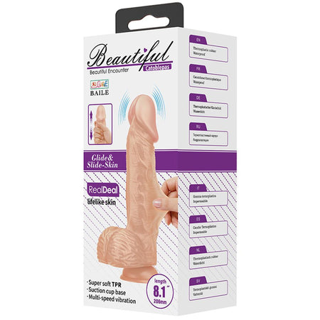 Vibratore dildo realistico pelle scorrevole rosa carne con telecomando e testicoli