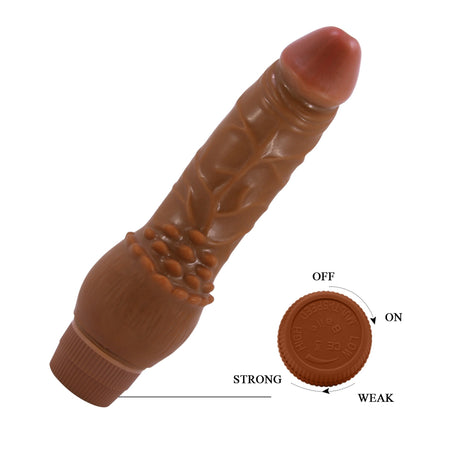 Vibratore dildo realistico anale vaginale vibrante marrone 195 mm