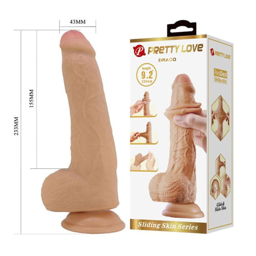 PRETTY LOVE dildo realistico morbido con ventosa e pelle scorrevole rosa carne 23 cm