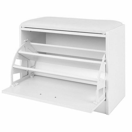 Panca Scarpiera 1 Anta 60x30 H 48 cm 3 vani Seduta in Pelle Ecologica Bianco