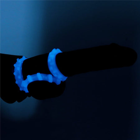 Set di 3 anelli fallici fluorescenti azzurri per il pene con stimolatori
