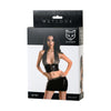 SET DUE PEZZI IN SIMIL VINILE NERO EFFETTO BAGNATO LUCIDO CON INSERTI IN PIZZO FLOREALE TAGLIA S