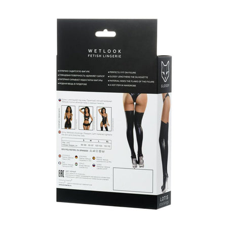 CALZE AUTOREGGENTI IN SIMIL VINILE NERO IN WETLOOK GLOSSY EFFETTO BAGNATO LUCIDO TAGLIA S