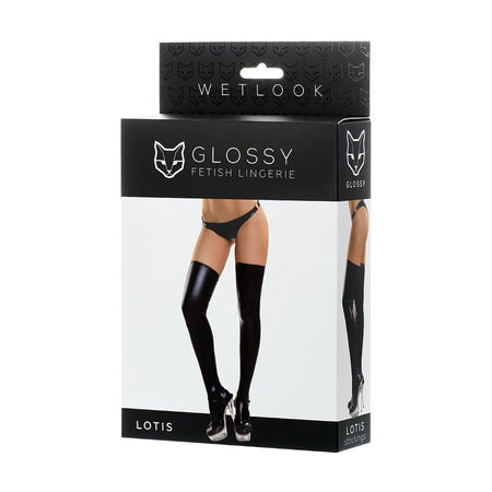 CALZE AUTOREGGENTI IN SIMIL VINILE NERO IN WETLOOK GLOSSY EFFETTO BAGNATO LUCIDO TAGLIA M
